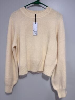 Sage The Label Cream Innamorata Fuzzy Sunday Angora Knit Sweater Size L